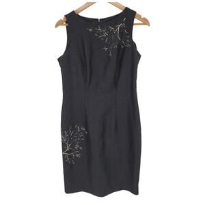 Vintage AGB Sheath Dress Black Embellished Floral Dark Romantic Party 90s Size 8